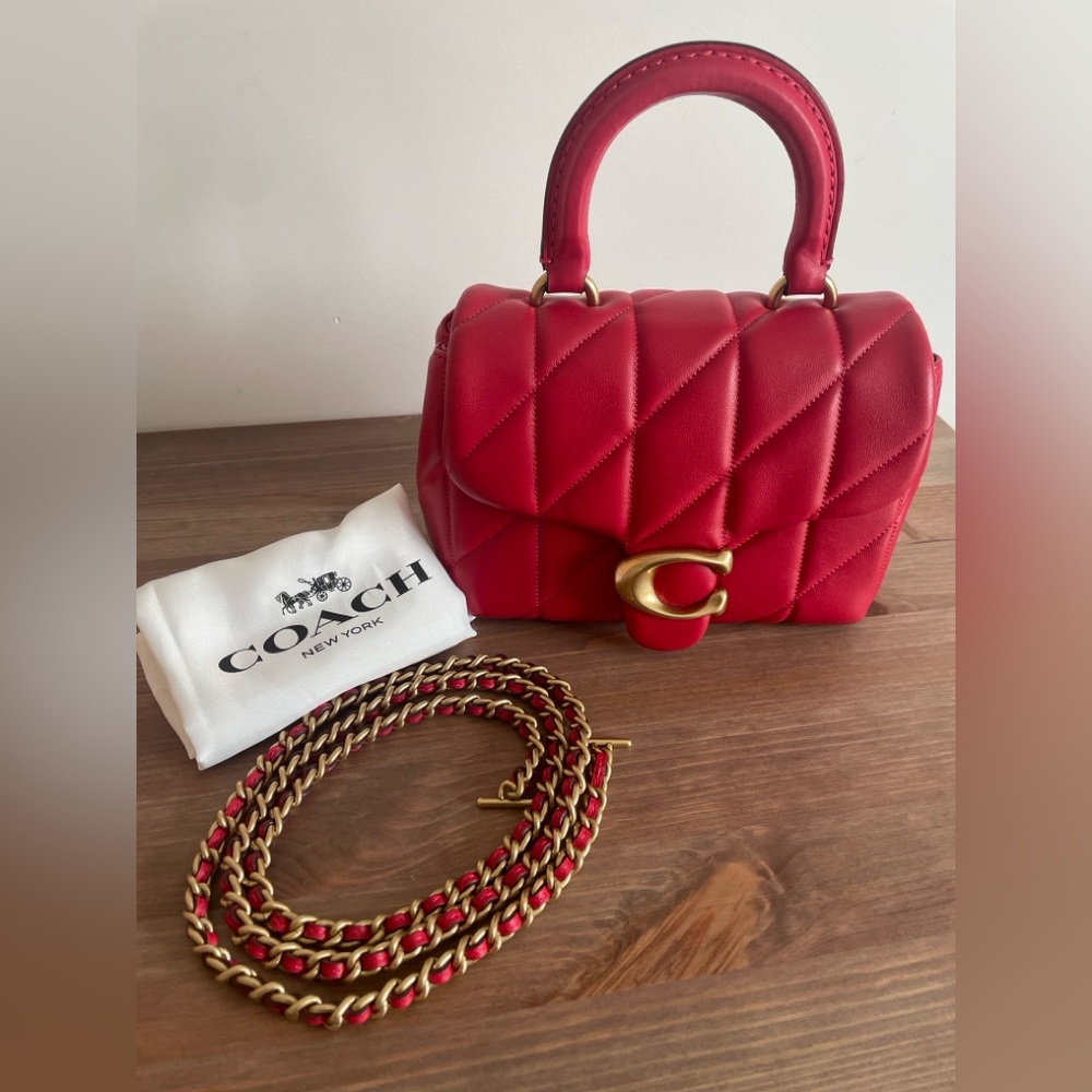 Coach Tabby Top Handle Bag with Quilting Candy Apple Red - Picture 2 of 9